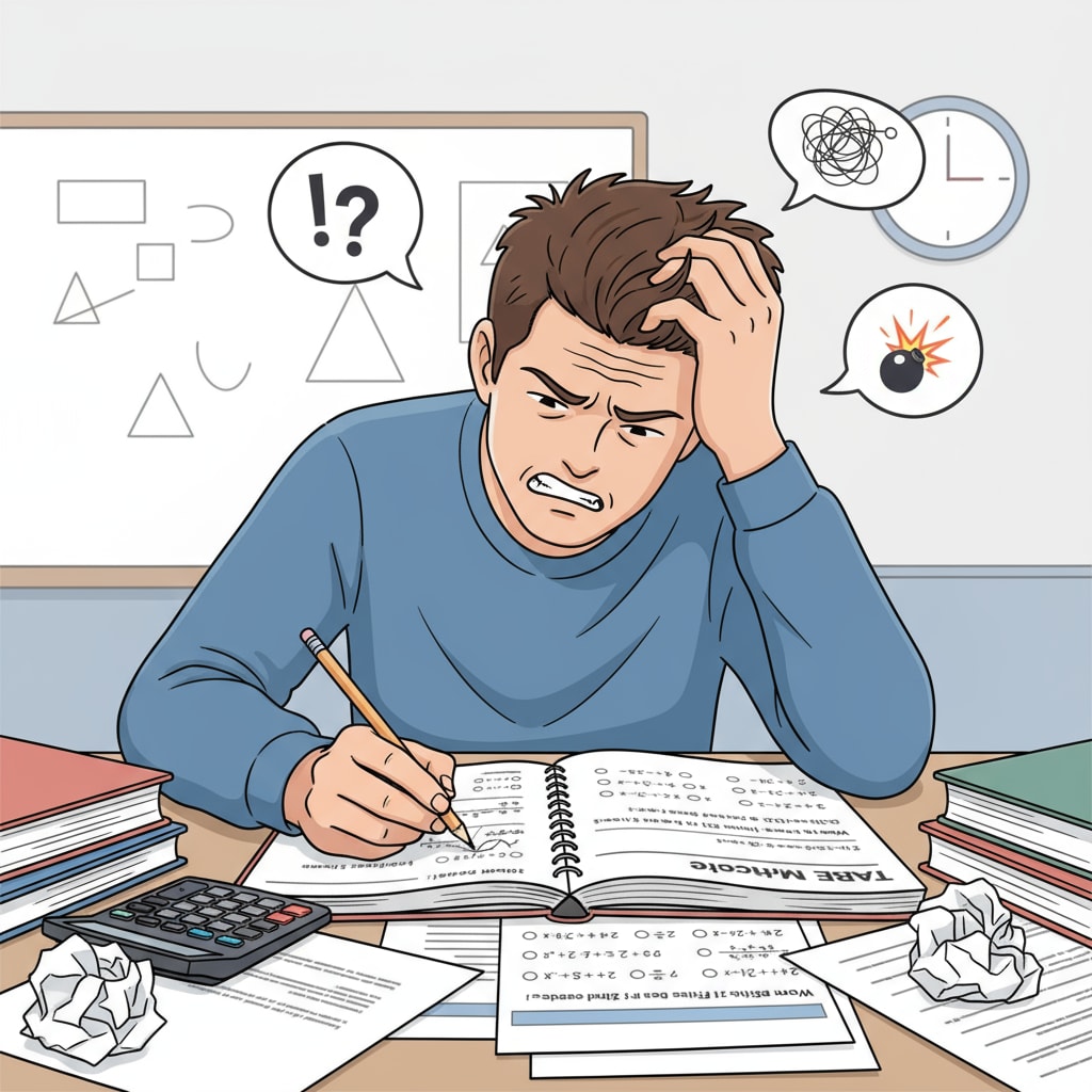 A person struggling with TABE test math preparation for firefighter and EMT training