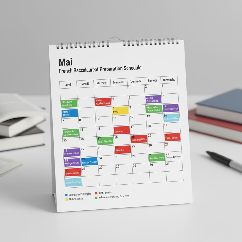 Calendar with time slots for French Baccalauréat study