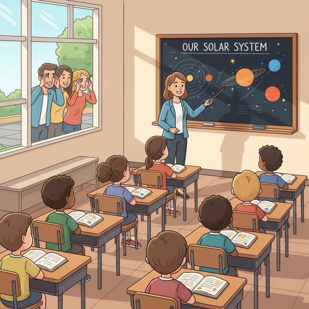 Parents observing a classroom during a public school visit for educational choice