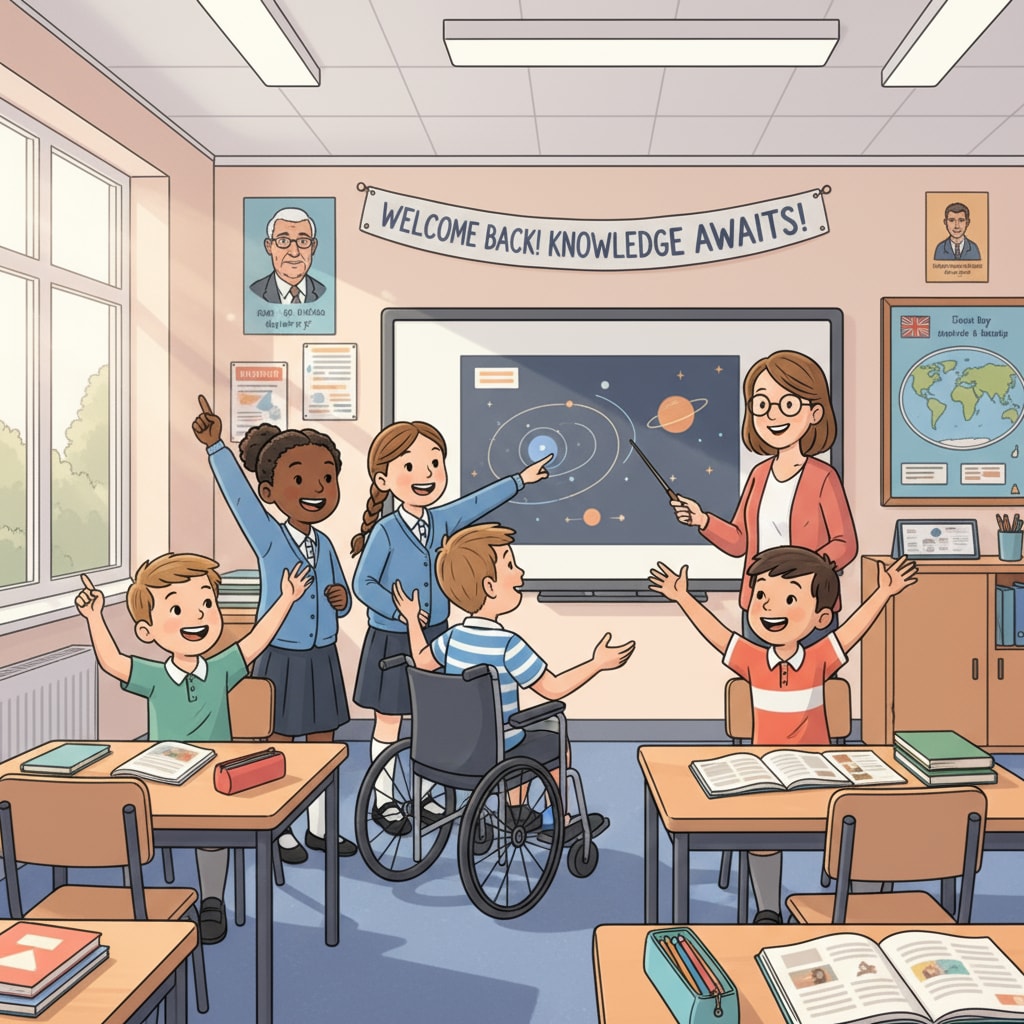Students in a UK classroom, eager to resume their education after dropping out