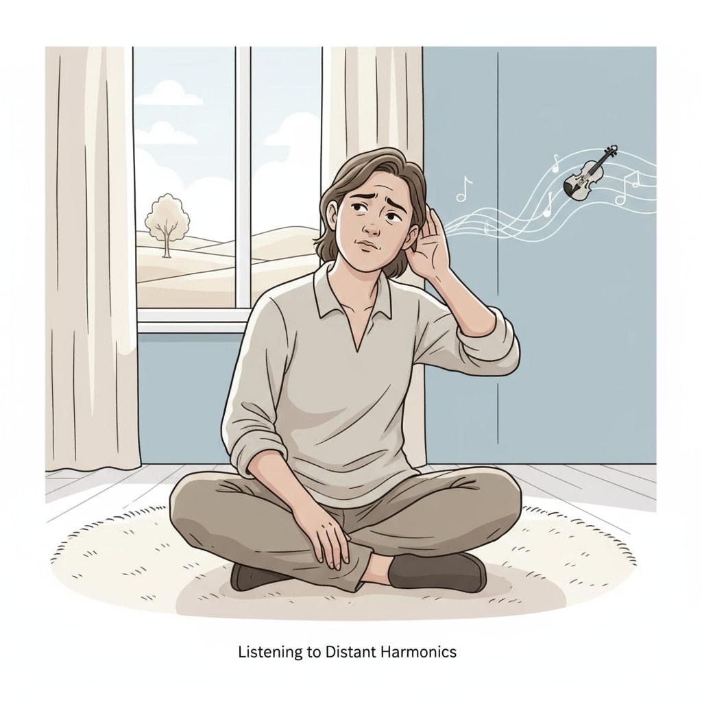A person listening to a violin sound that was initially mistaken for crying.