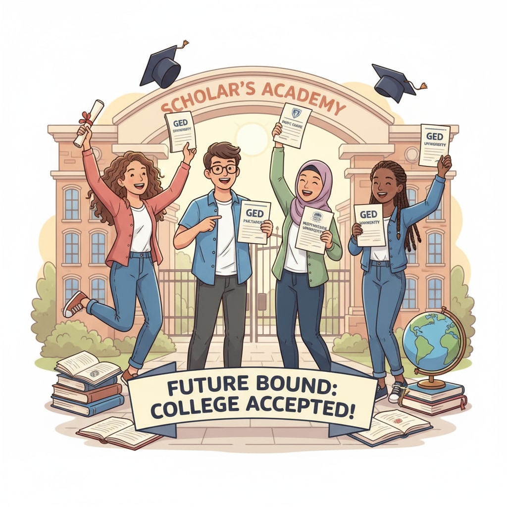 GED holders celebrating admission to four-year colleges
