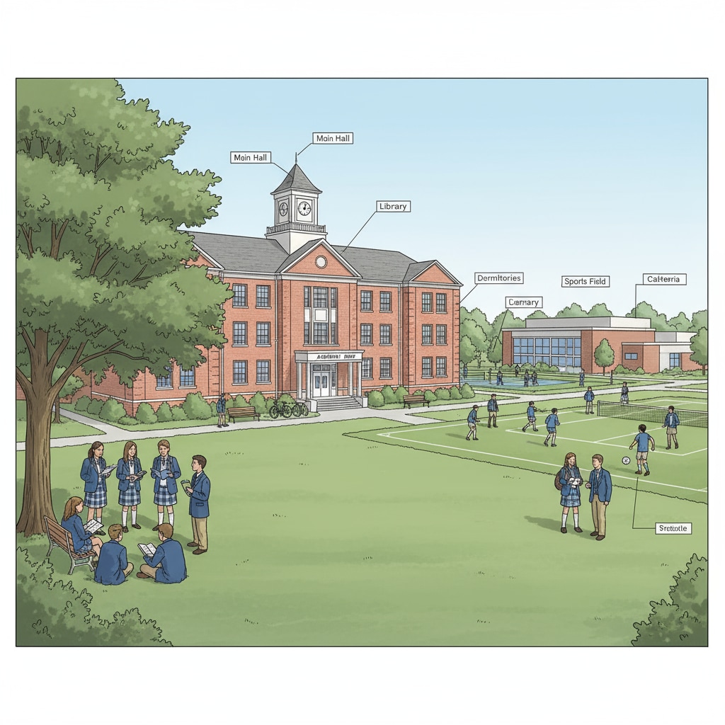 A private high school campus scene related to educational choices for high school diploma