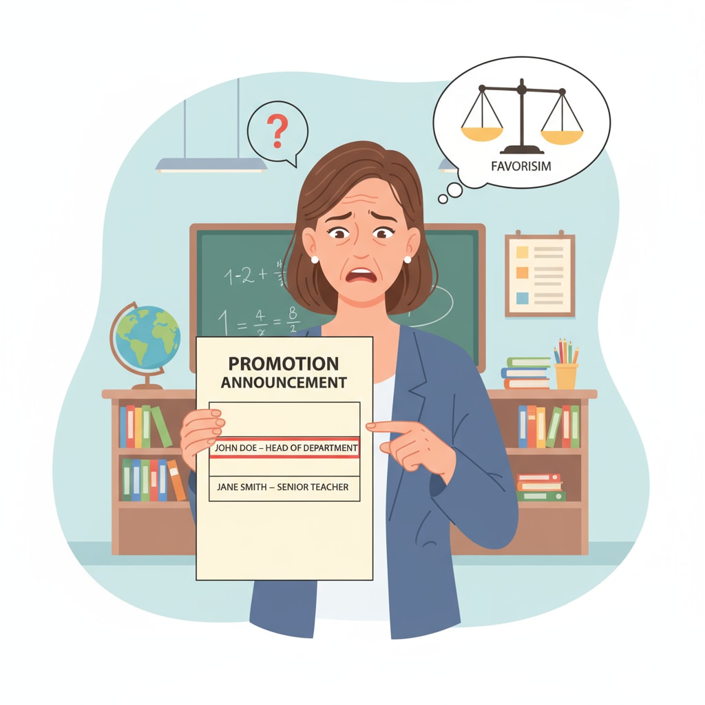 Teacher expressing disappointment regarding unfair promotion opportunities.