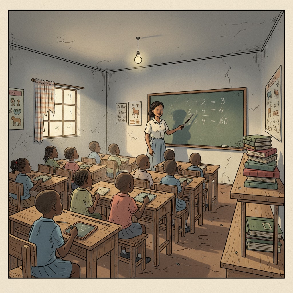 Classroom in a poor area with limited resources related to education inequality, resource allocation, and education reform in South Africa
