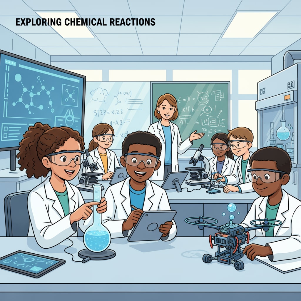 Students in a resource-rich school during a science experiment class, related to education inequality, resource allocation, and education reform in South Africa
