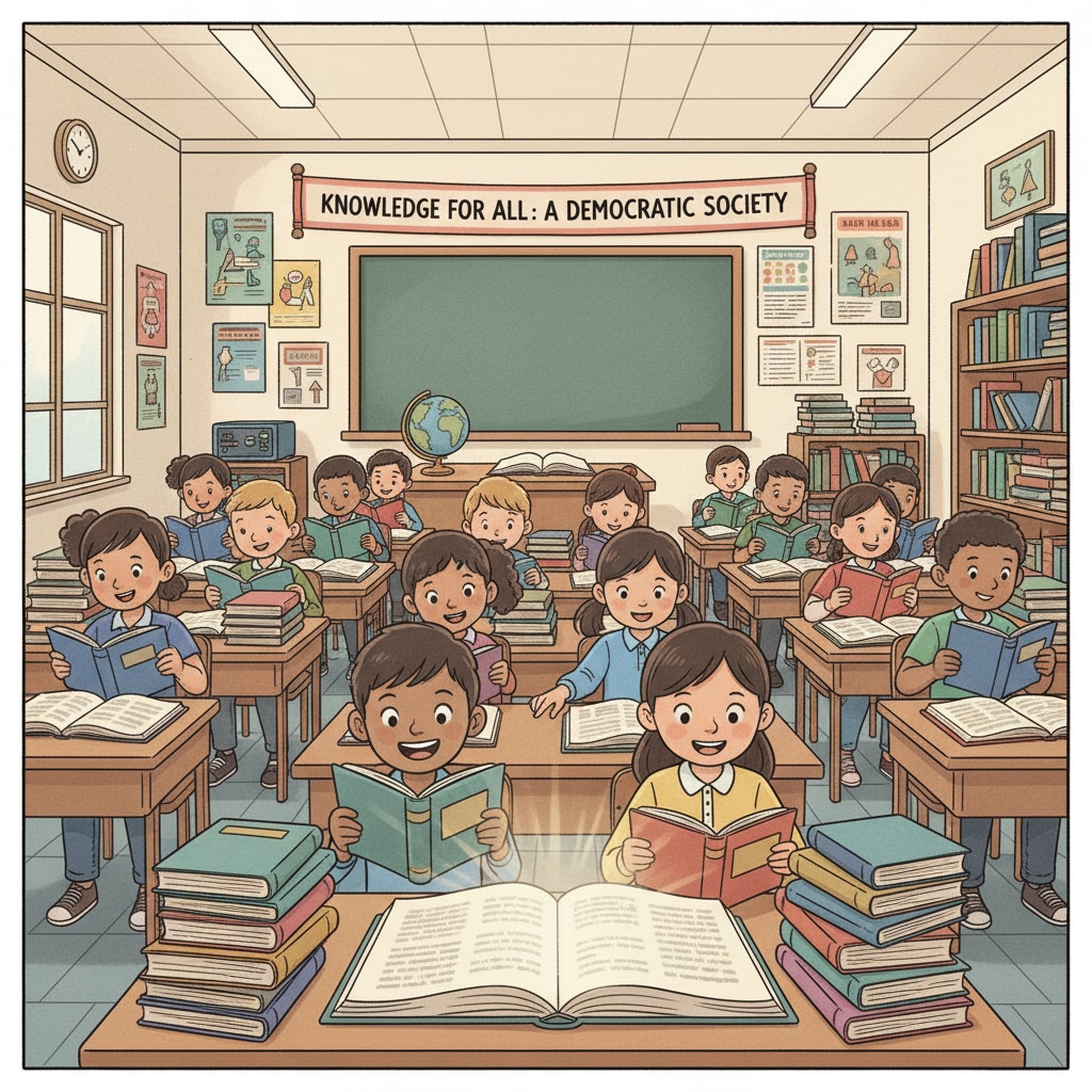 Students reading books in a classroom related to literacy rate, democracy, and reading ability