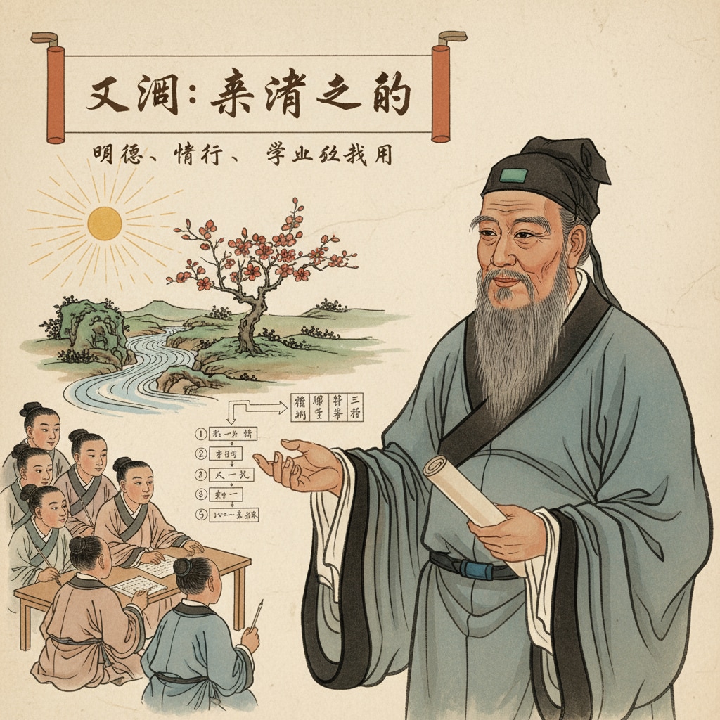Portrait of Xun Kuang related to learning theories, the Cone of Experience, experiential learning, and sensory engagement