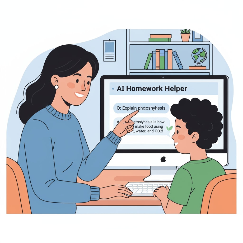 A parent and child using AI for homework, highlighting AI cheating and parental indulgence.