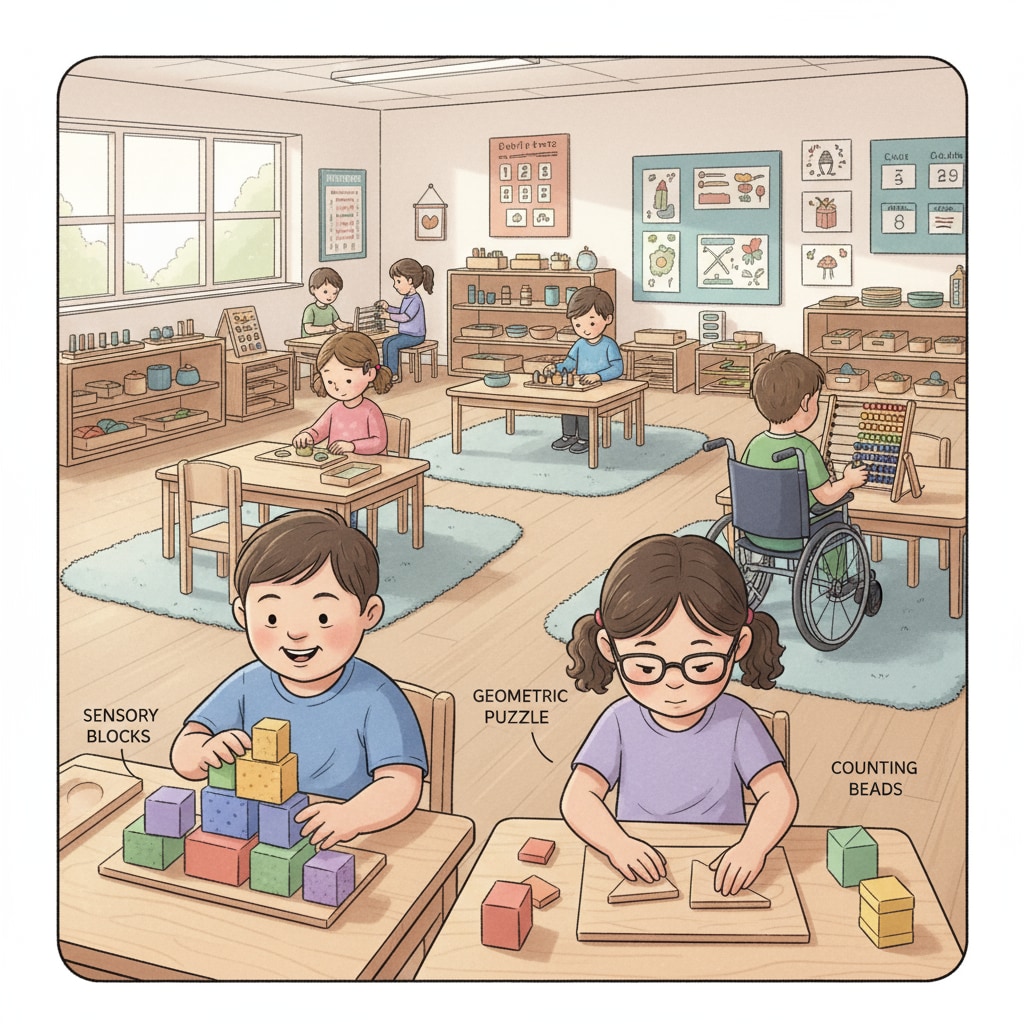Special needs children in a Montessori classroom for school trauma, special needs, and alternative education solutions