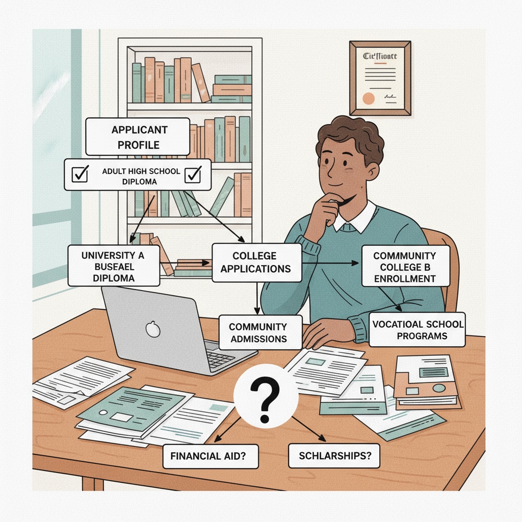 A person considering GED and adult high school diploma for college applications