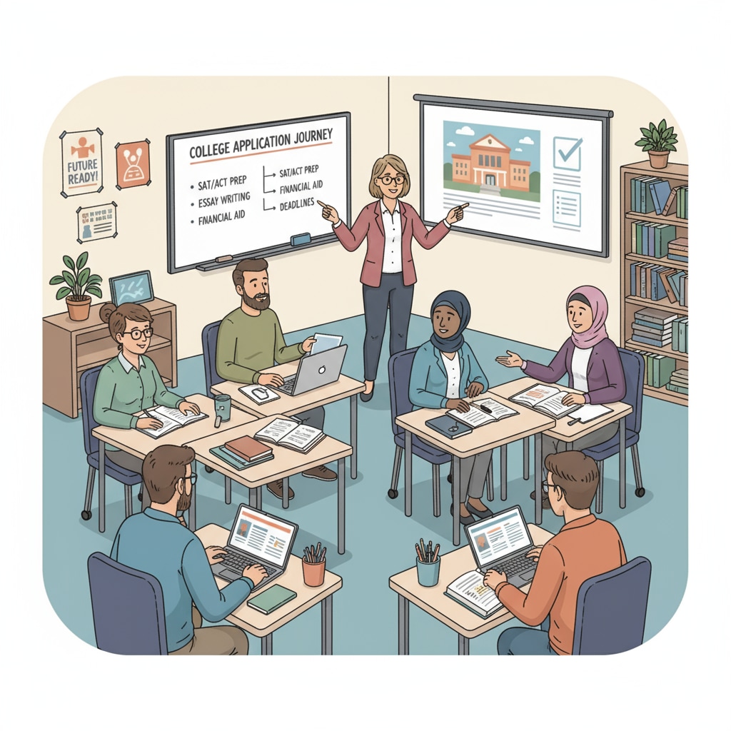 Adult students studying for college applications with high school materials