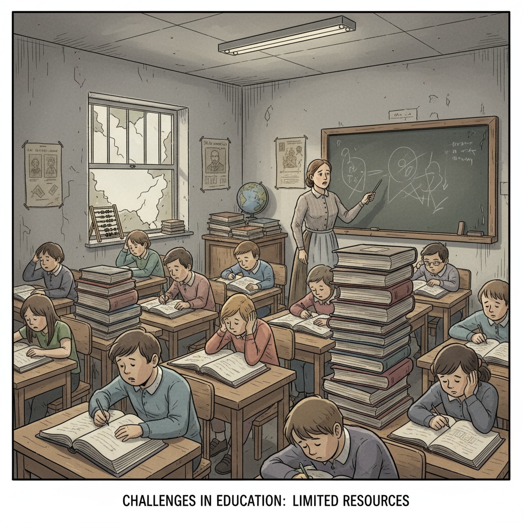 Classroom scene highlighting the impact of resource shortage on student engagement