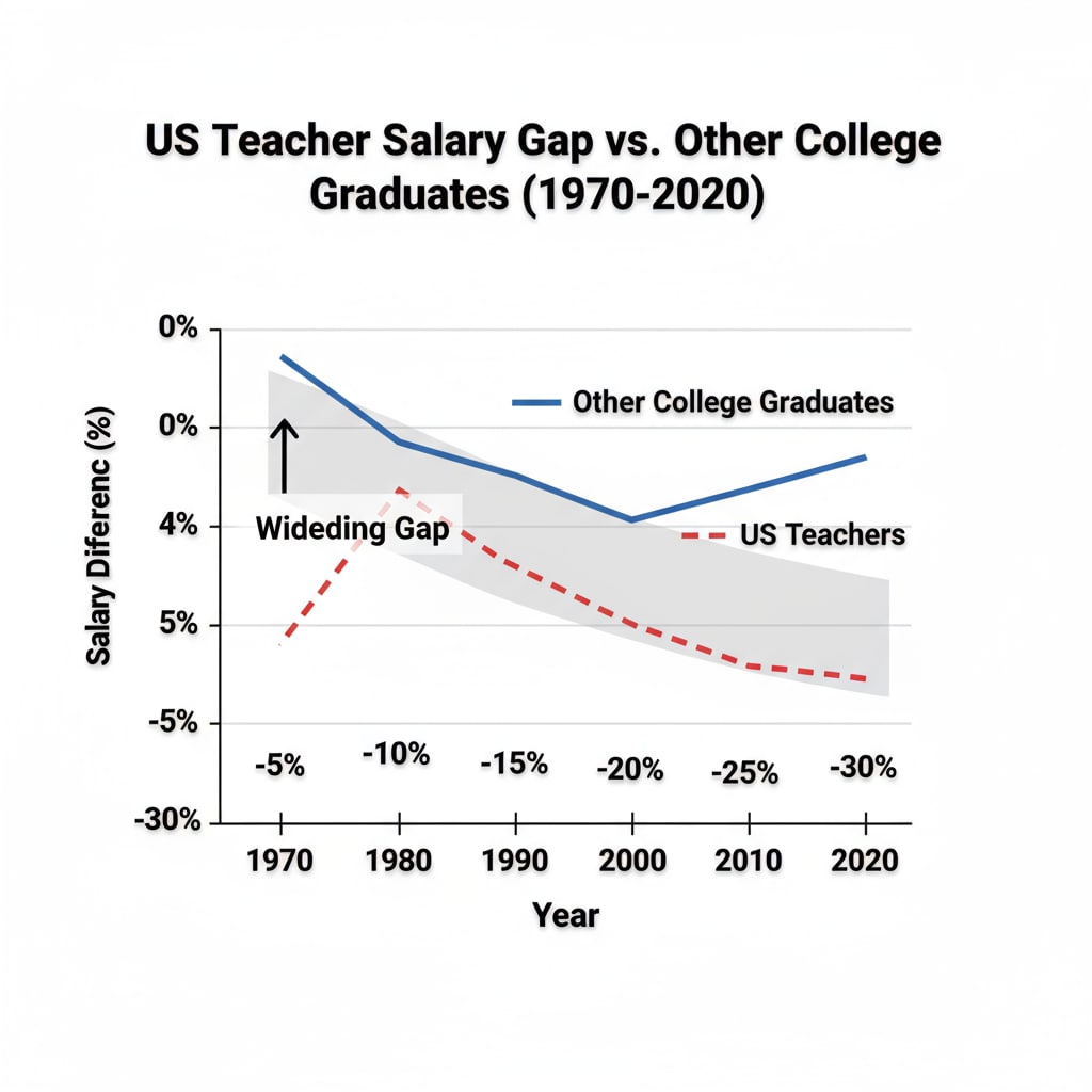 Graph showing the increasing salary gap related to teacher salaries, income gap, and teacher shortage