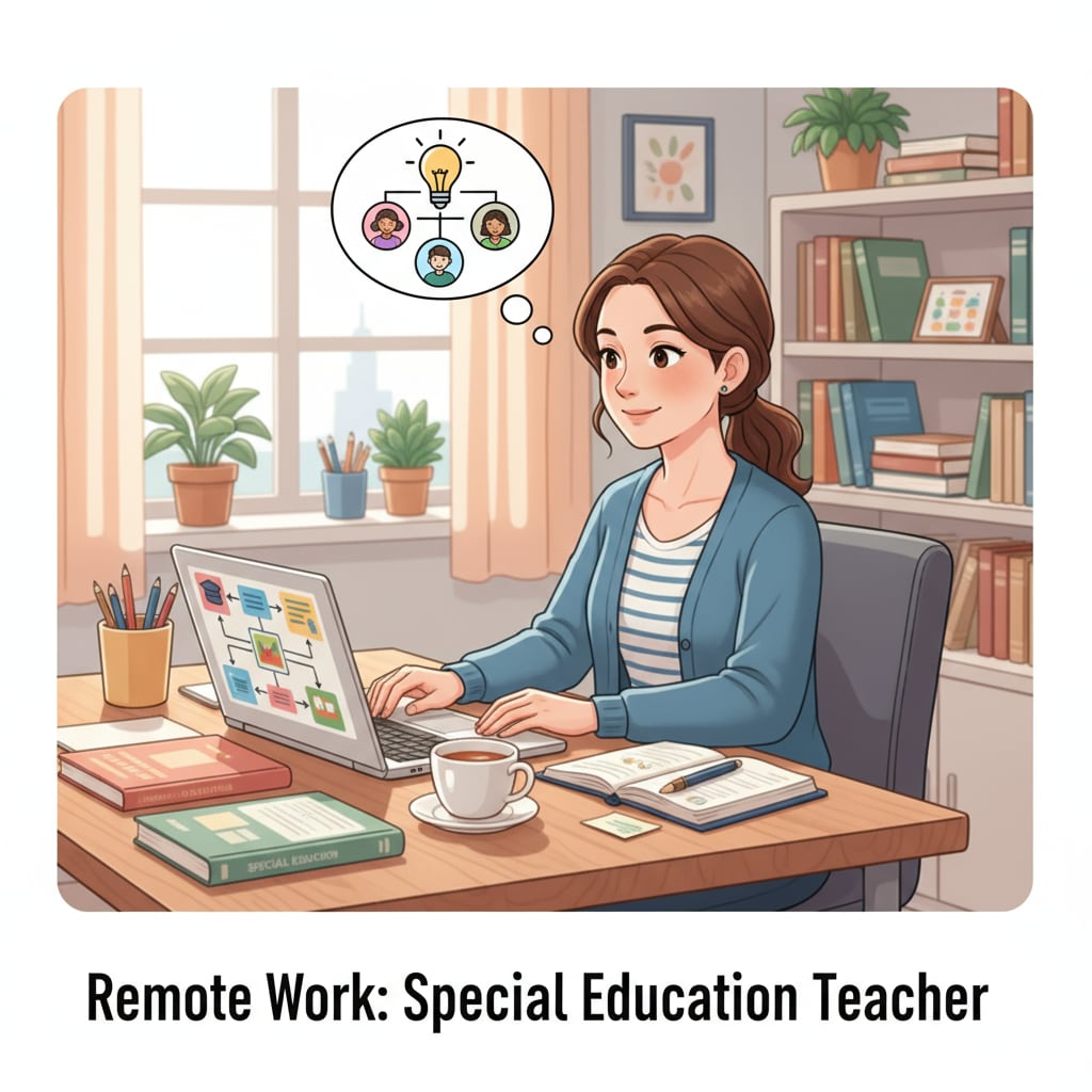 Special education teacher working remotely for part-time income related to part-time jobs, remote income, and teachers' finances