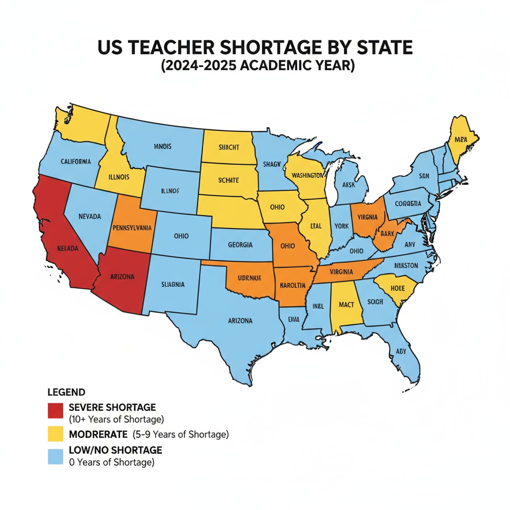 Map of teacher shortage regions in the US