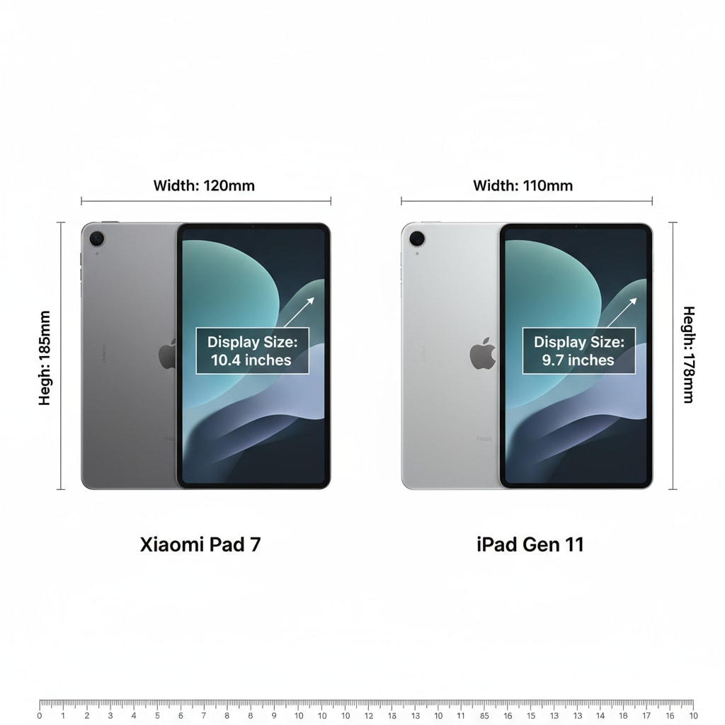 Comparison of Xiaomi Pad 7 and iPad Gen 11 for high school students' tablet selection based on physical features.