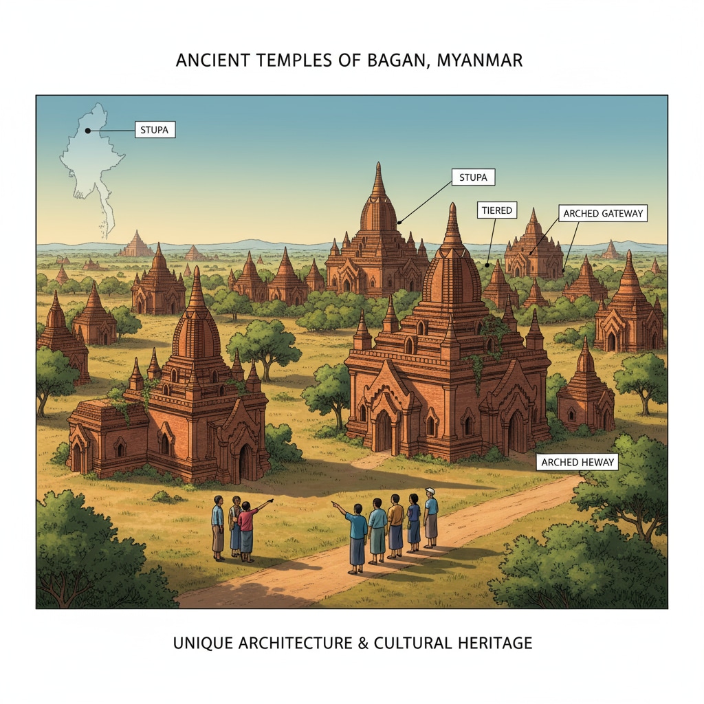 A panoramic view of Myanmar's ancient temples representing its rich cultural heritage