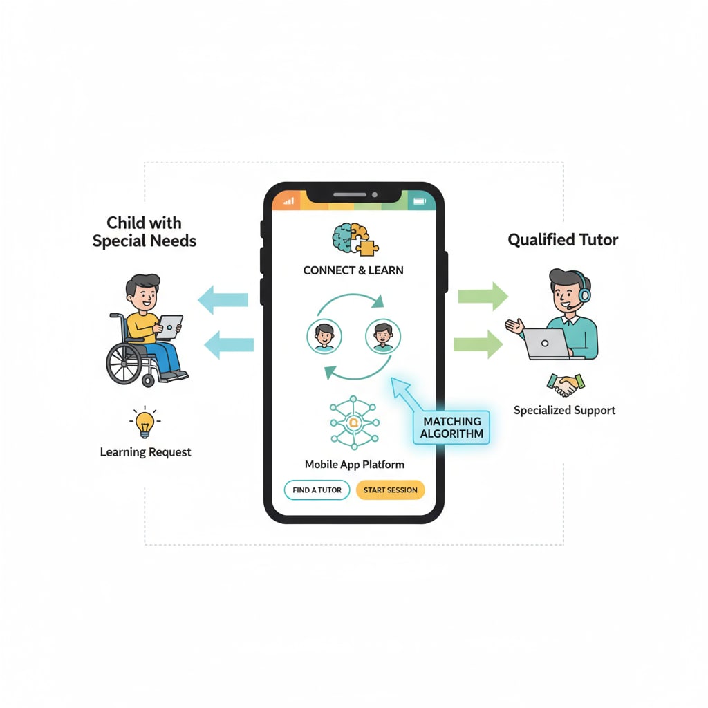 Special needs children and tutors connecting through a tutoring app