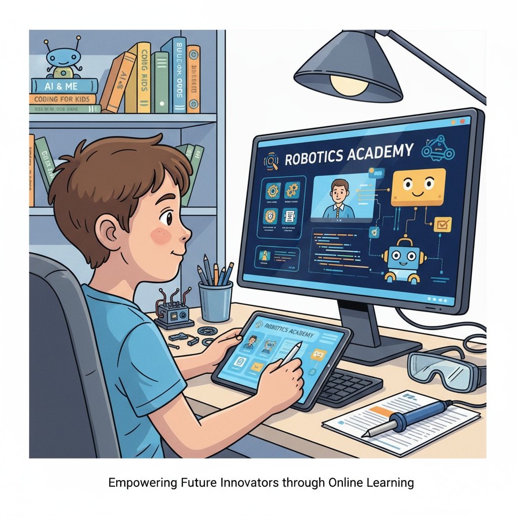 Student studying robotics courses on an online platform as part of the preparation for a Robotics Master's degree