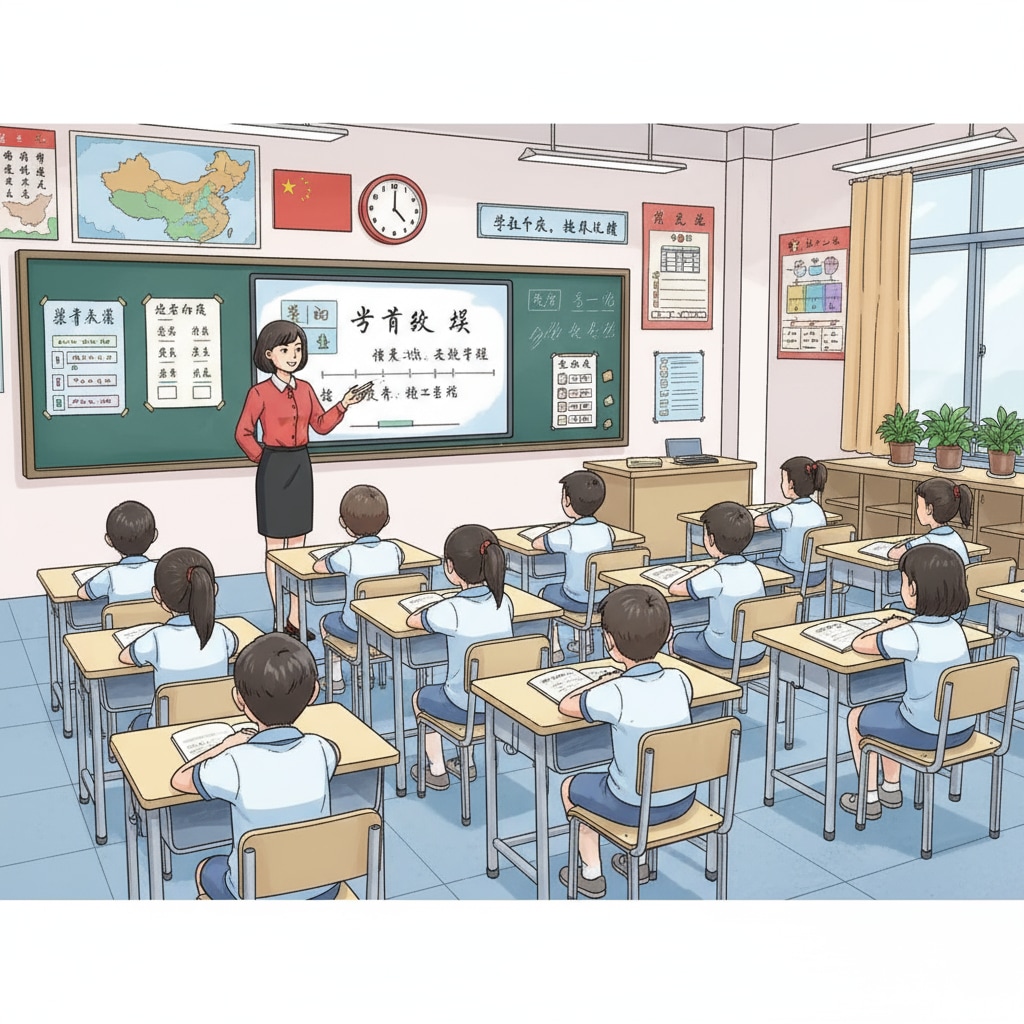 A Chinese classroom reflecting the traditional teaching approach, related to education systems, cultural differences, and learning pressures.