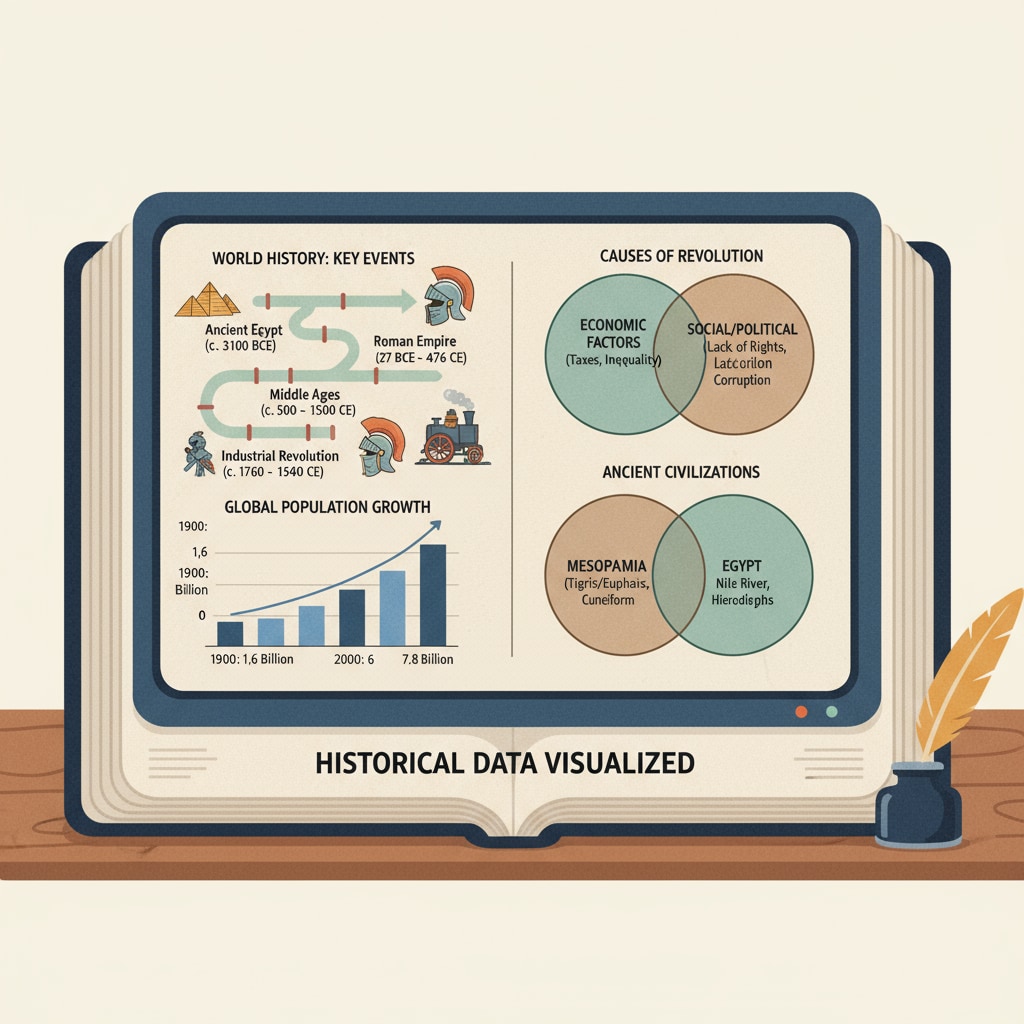 Historical charts displayed on a digital screen for K12 history teaching