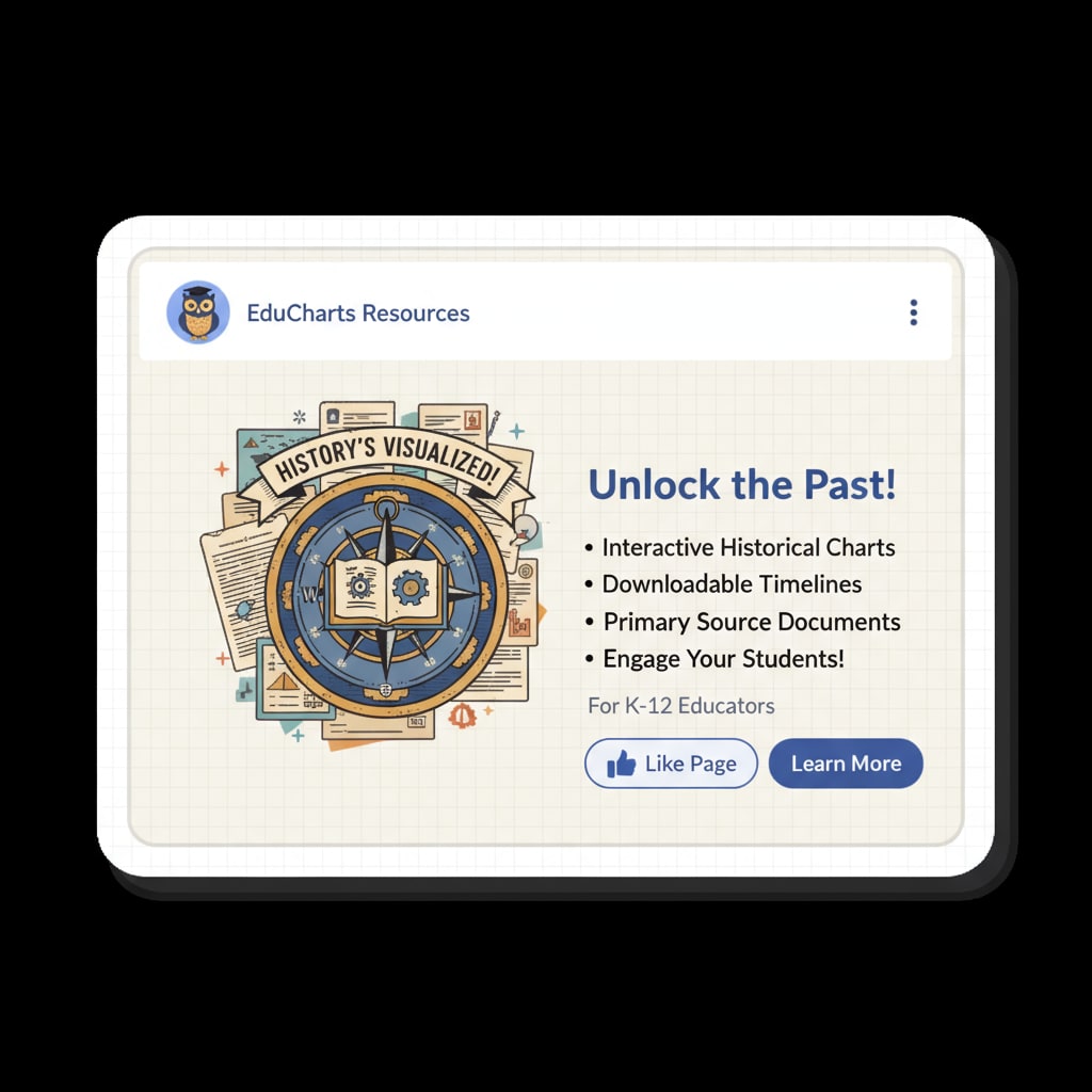 Facebook ad promoting historical chart resources for K12 history teaching