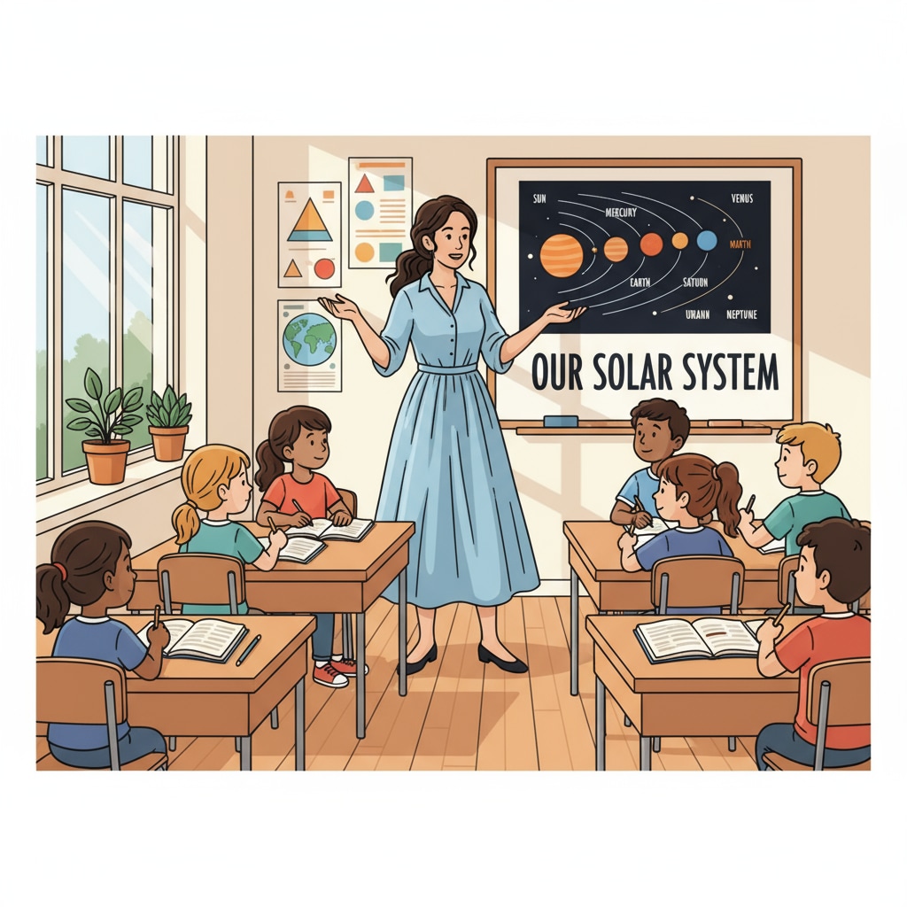 A female teacher in a light-colored, loose-fitting dress in a hot classroom with no air conditioning.