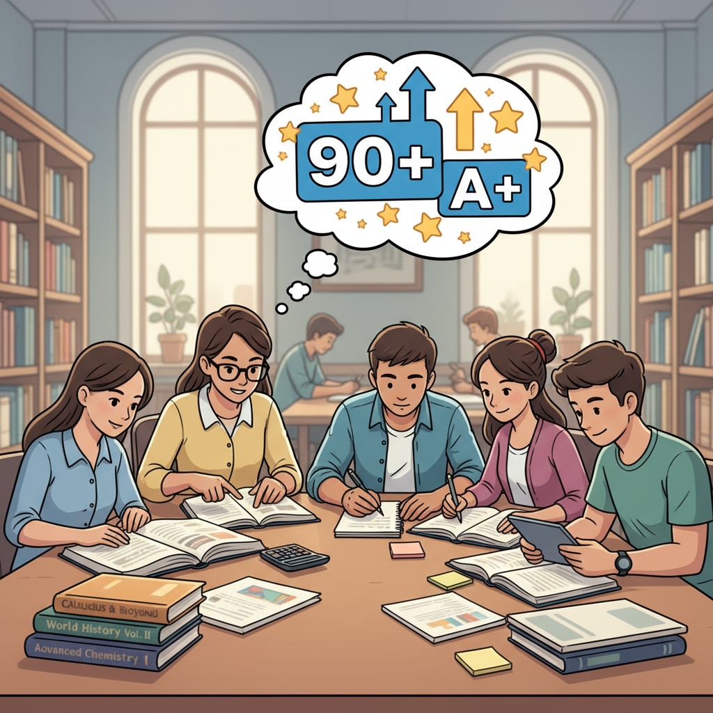 Students using effective learning methods to aim for 90% scores and ensure learning success in a library.