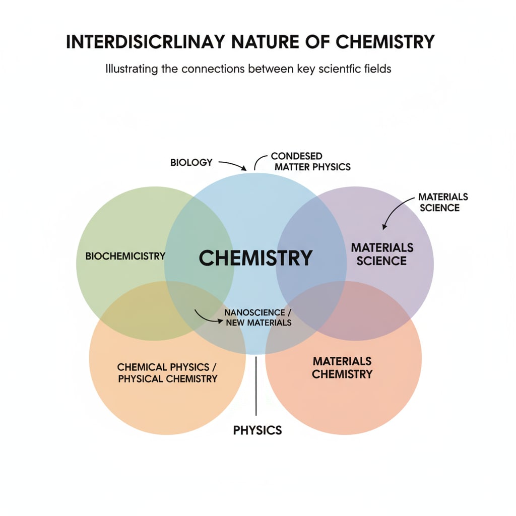 Diagram depicting the interdisciplinary connections of chemistry relevant to career planning and research interests for K12 students