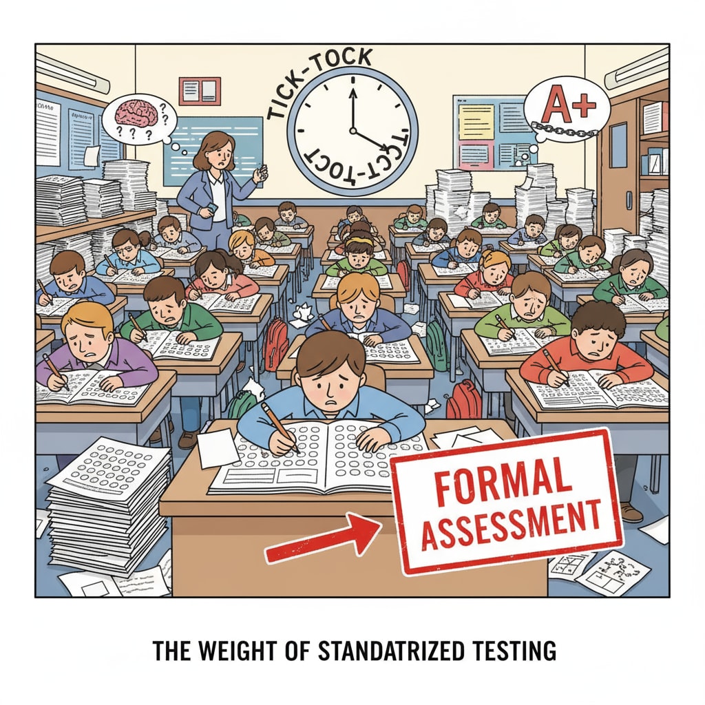 Classroom test scene highlighting the overemphasis on formal education in K12