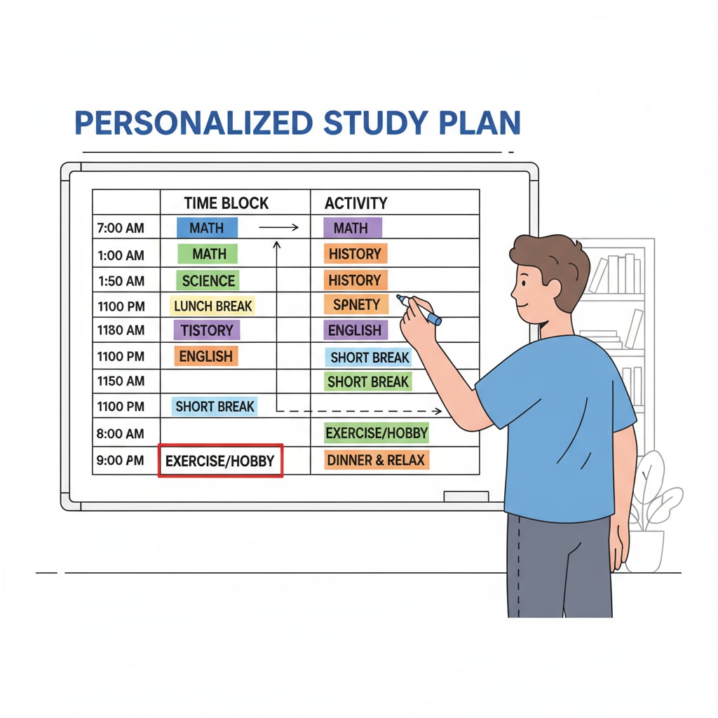 Student making a study schedule for personal learning plan considering multidisciplinary knowledge and time management