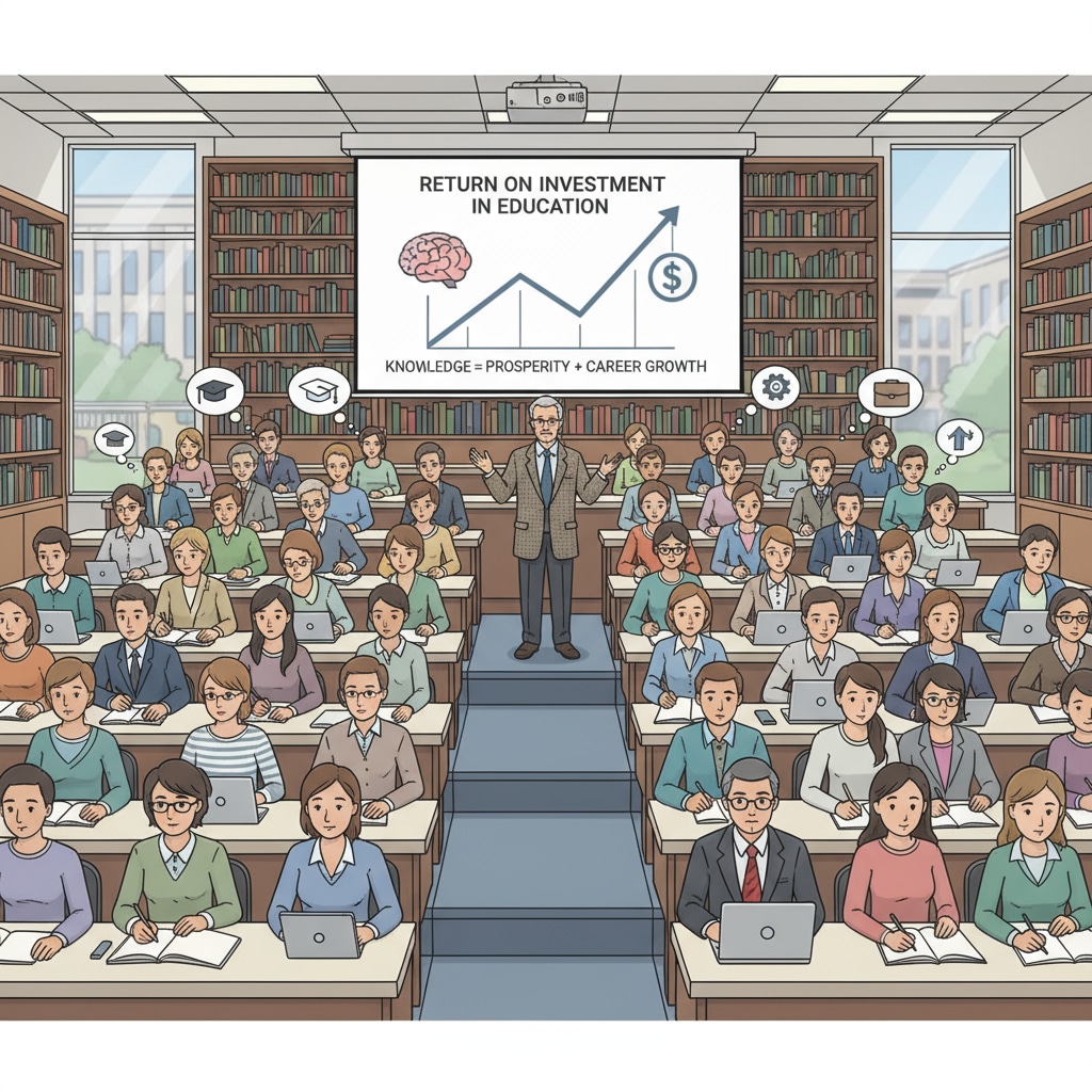 Students in a university lecture hall, representing higher education, investment, and employment prospects