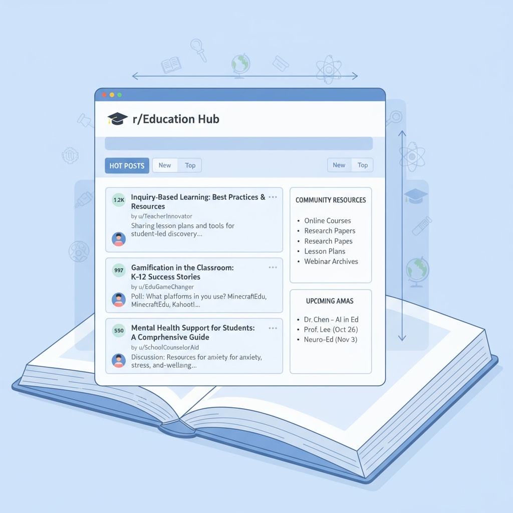 Reddit education community interface with threads on educational topics