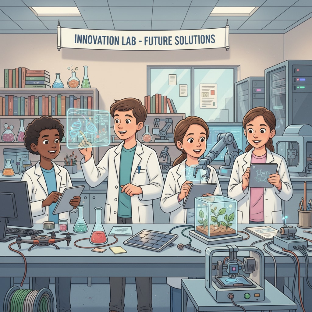 K-12 students collaborating on an innovation project to foster entrepreneurial spirit