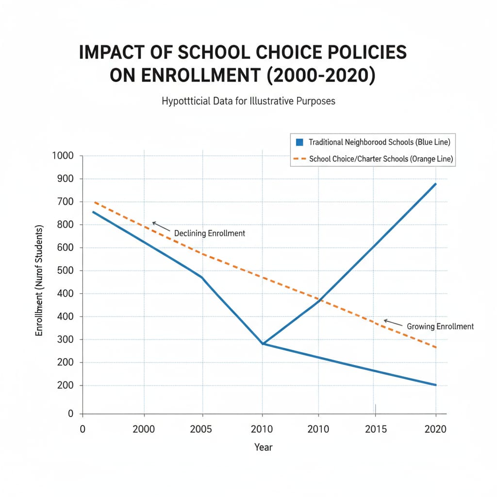 A graph depicting the impact of school choice policies on neighborhood school enrollment from a conservative education policy perspective.