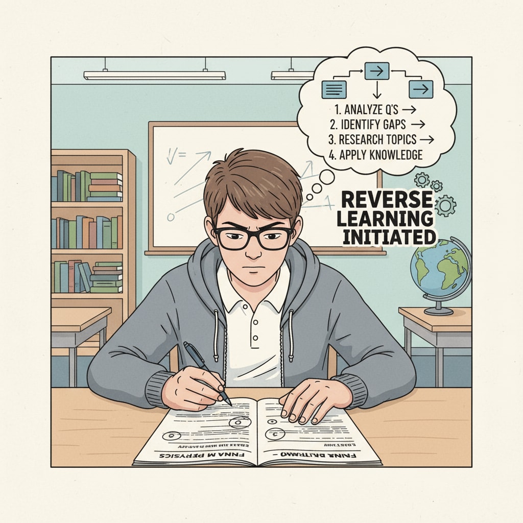 A student starting the reverse learning process by looking at exam questions