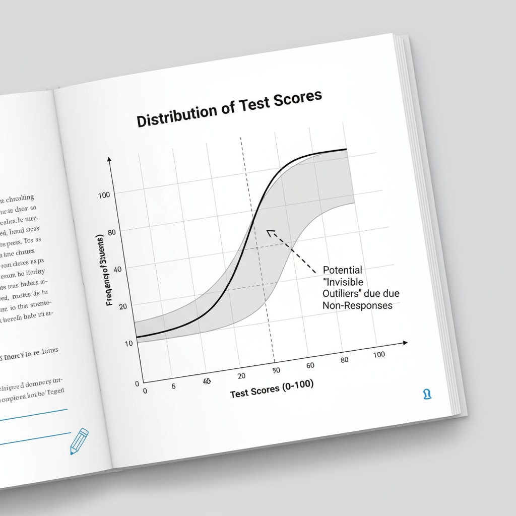 Graph showing test score distribution with invisible outlier implications for dataset, test scores, and distribution representativeness