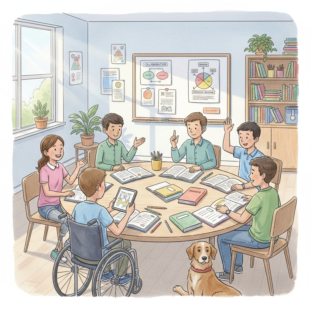 Students with special needs in a UK classroom, getting ready to return to education