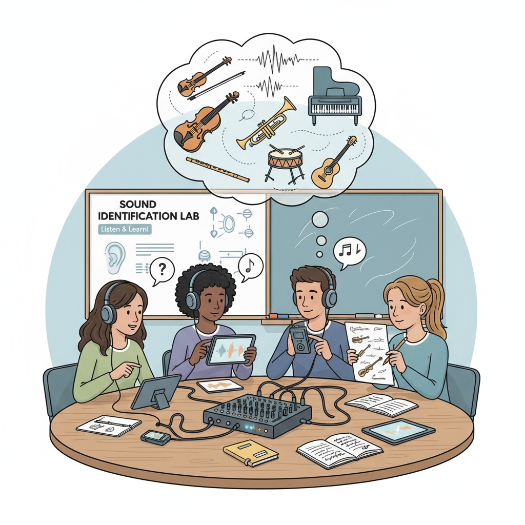 Students participating in a music listening exercise to improve their sound recognition skills