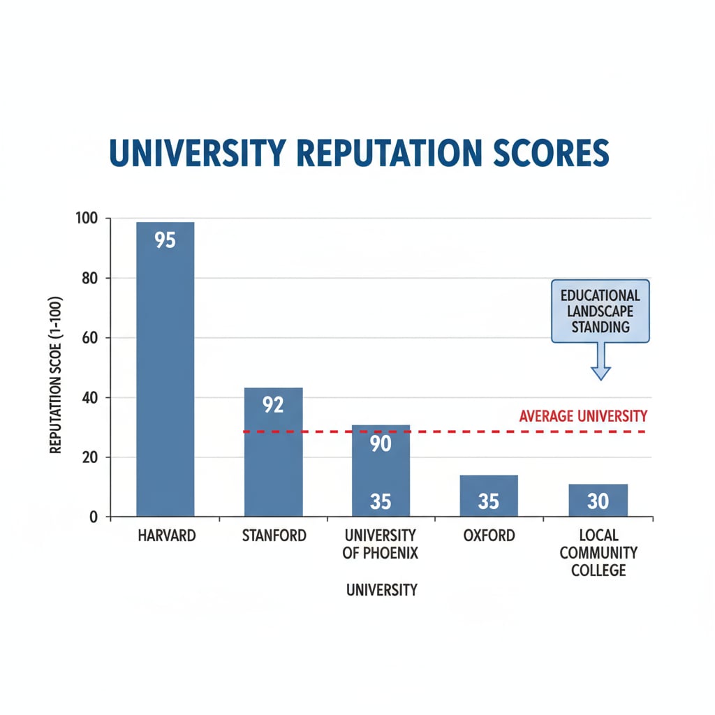 Graph comparing the reputation of University of Phoenix with other universities in relation to free degree programs and career development.
