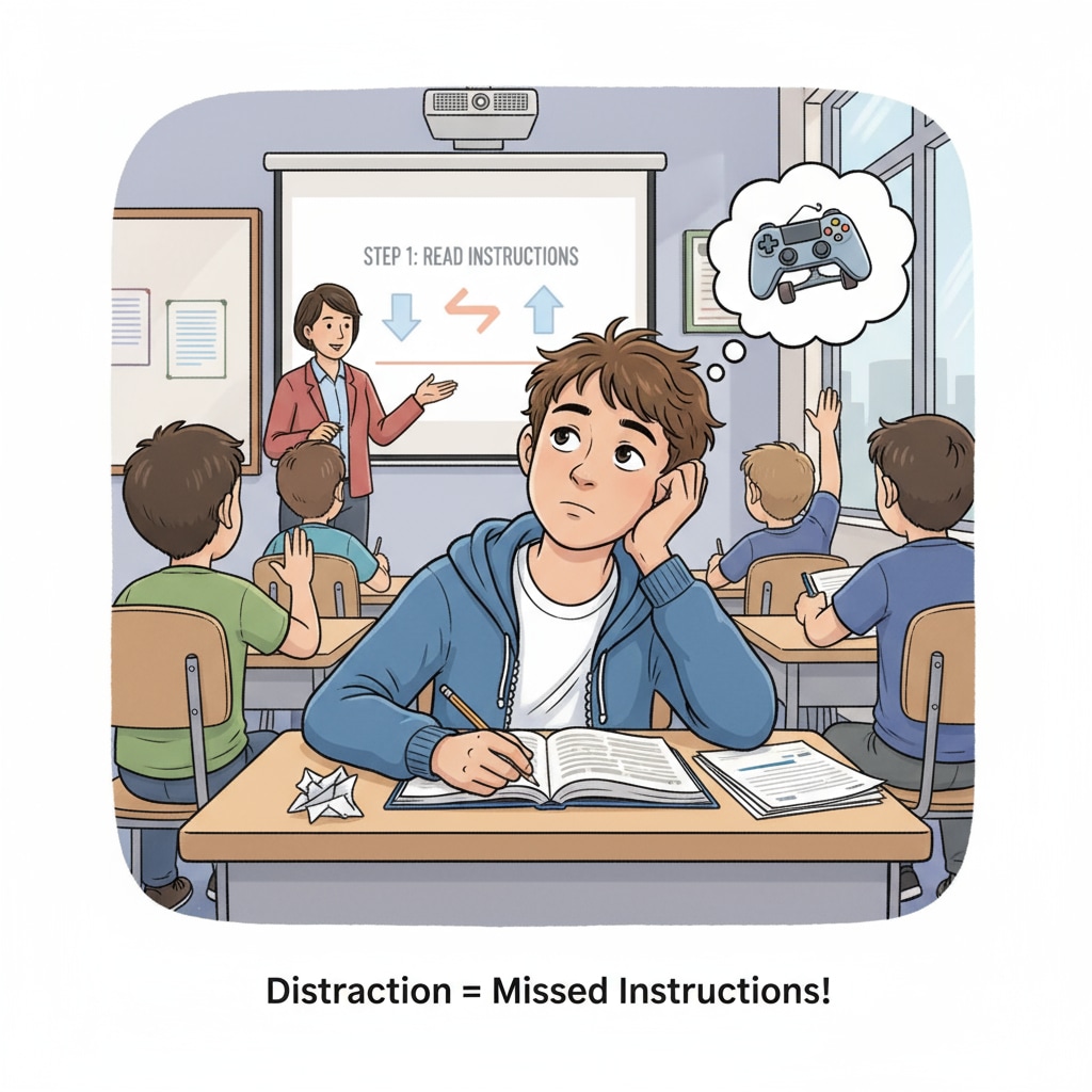 A distracted student in class, emphasizing the importance of teaching strategies to address non - compliance.
