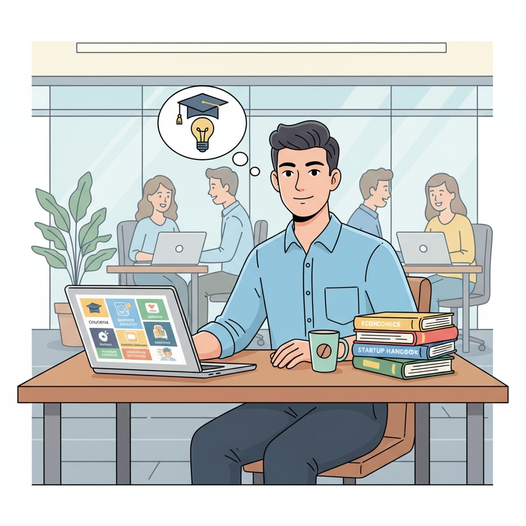 Young entrepreneur exploring online education for high school diploma and career security