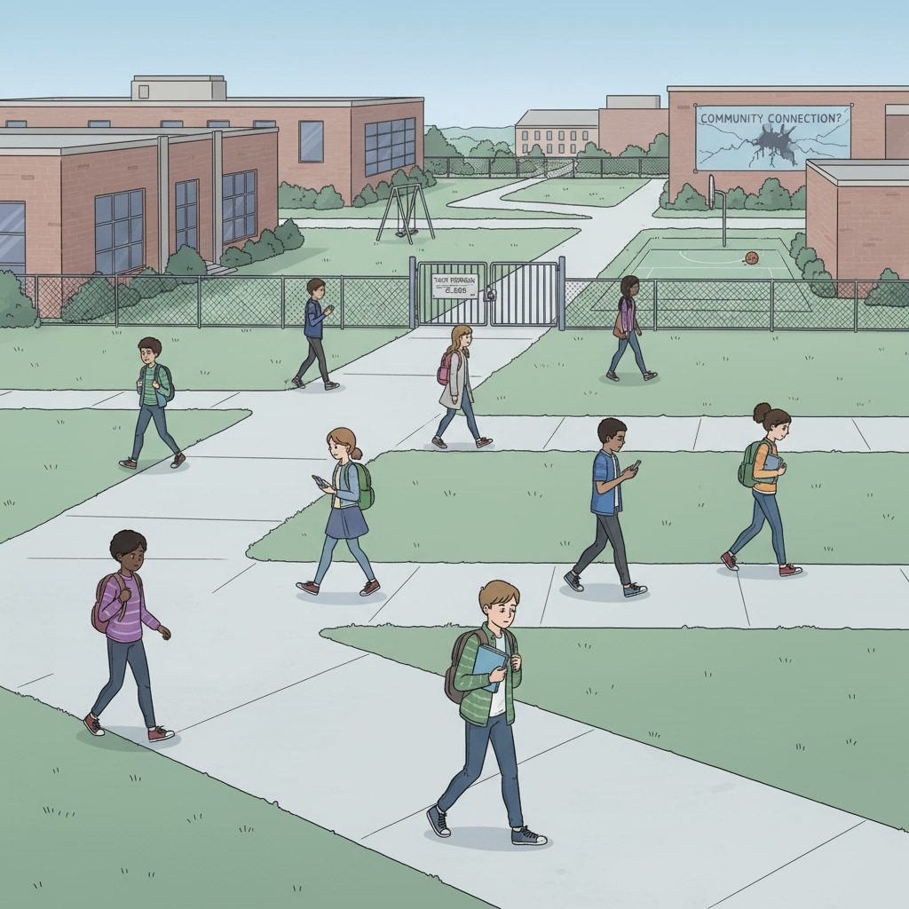 Students in a public school without community interaction, emphasizing the impact of public schools, community separation on youth programs.