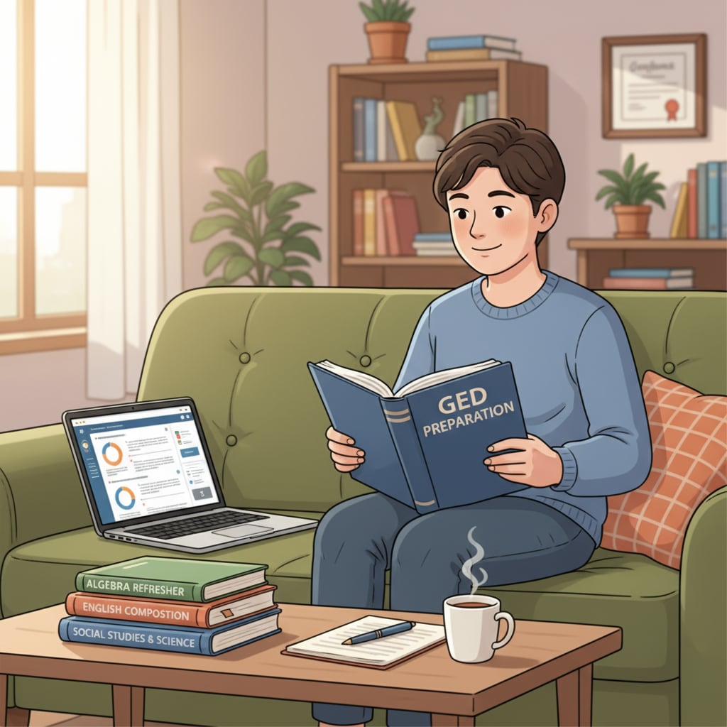 A person exploring alternative educational path through GED to enhance employment prospects while dealing with depression