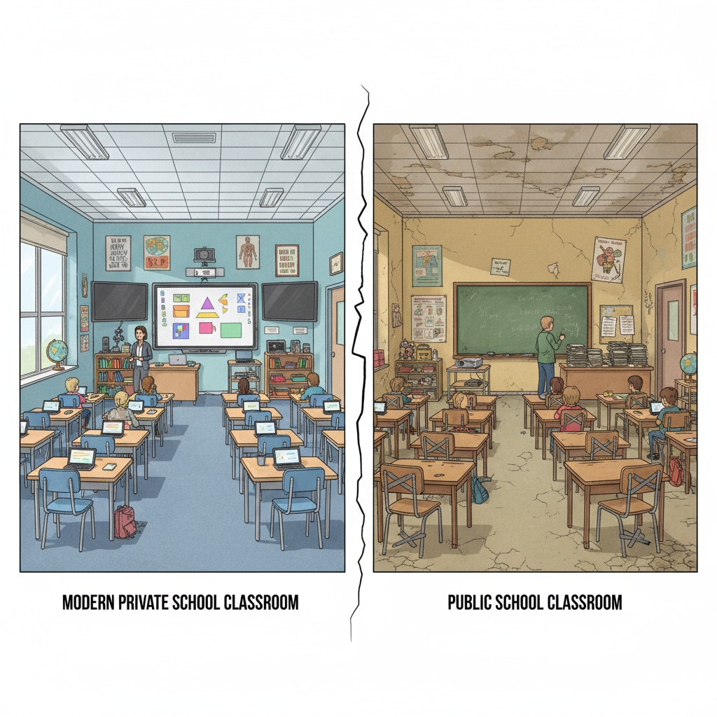 Comparison of private and public school classrooms highlighting education inequality, resource gaps, and the need for education reform in South Africa