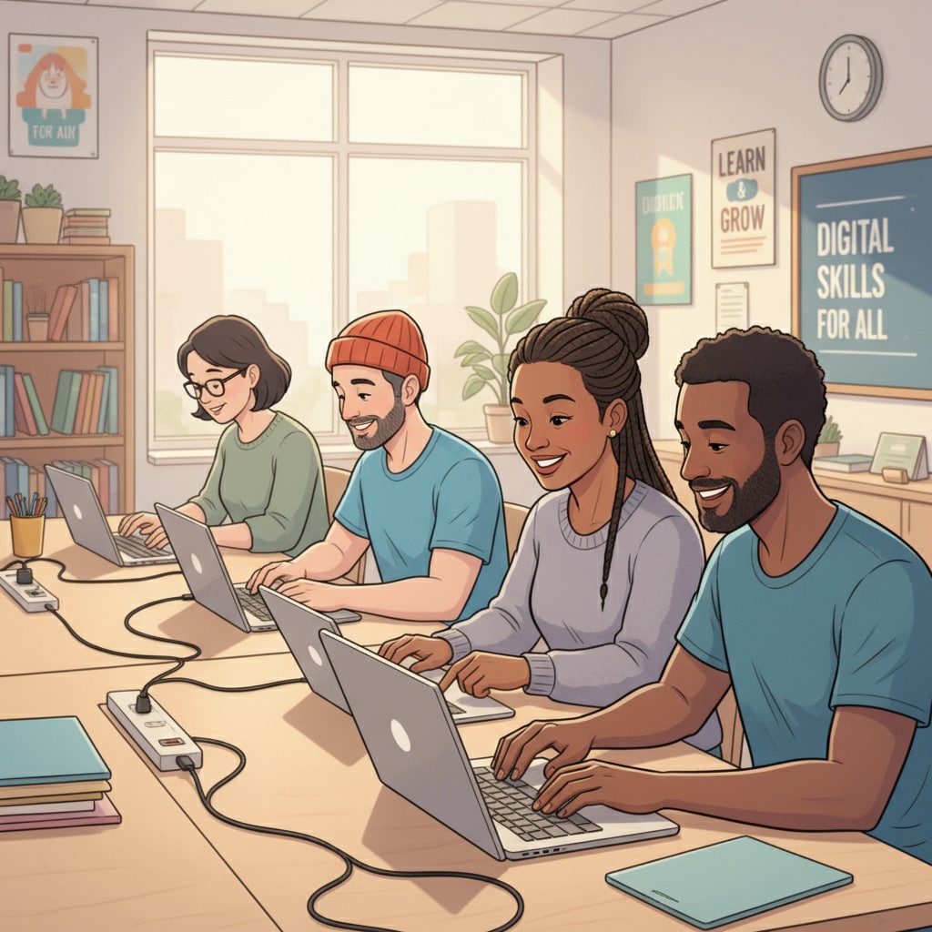 Low-income adults studying online for high school education