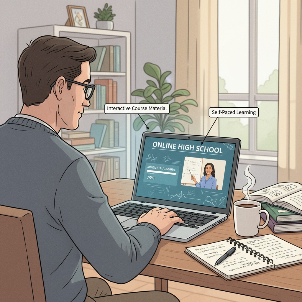 Adult studying an online high school program