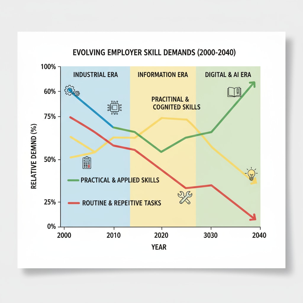Graph showing the shift in employer preferences relevant to humanities degree employment dilemmas and skill transformation