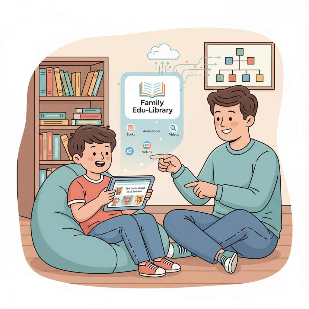 A child enjoying reading an e-book, representing the use of digital libraries in family education. Child using digital library resources for learning